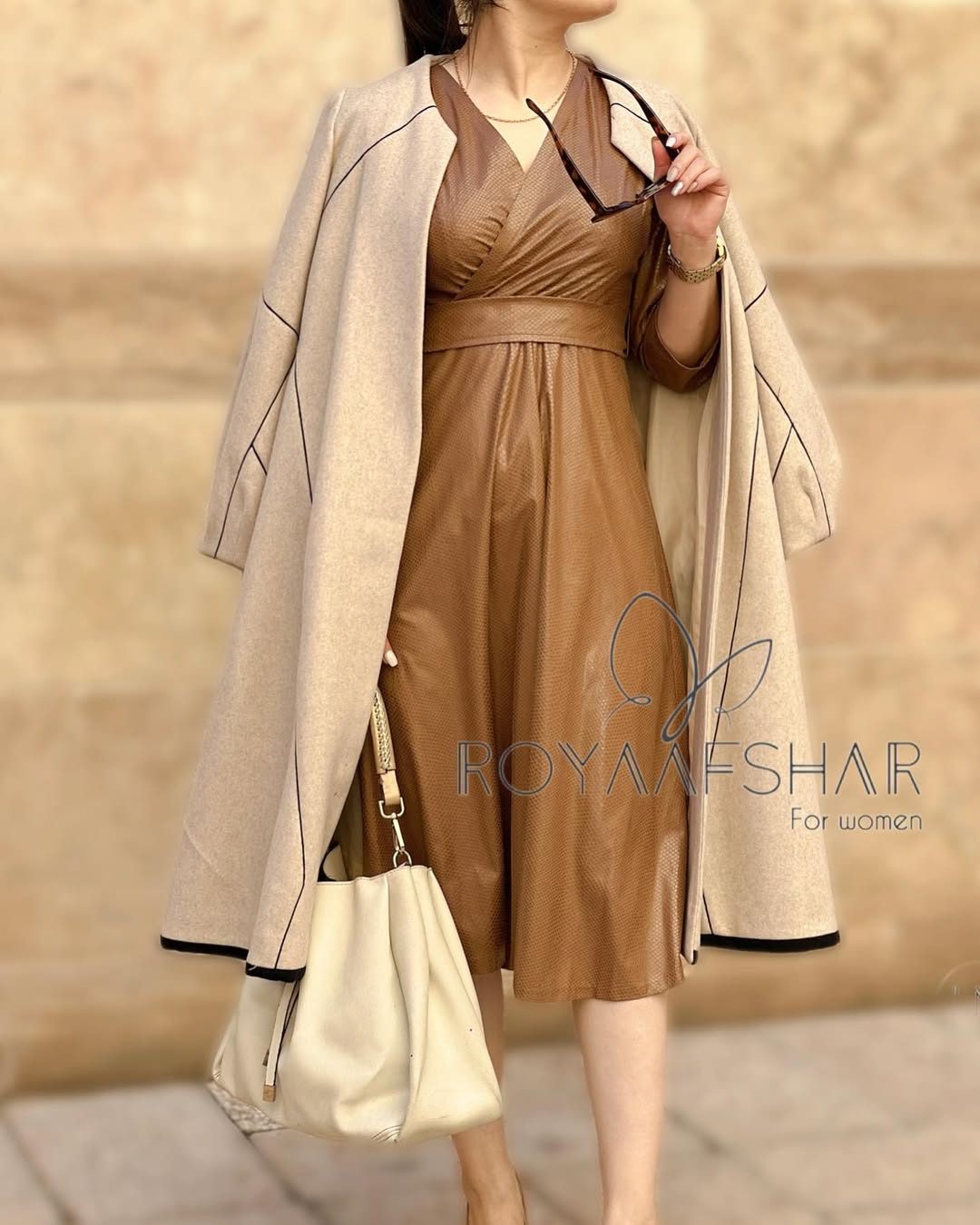 پیراهن چرم و سوییت زنانه عسل