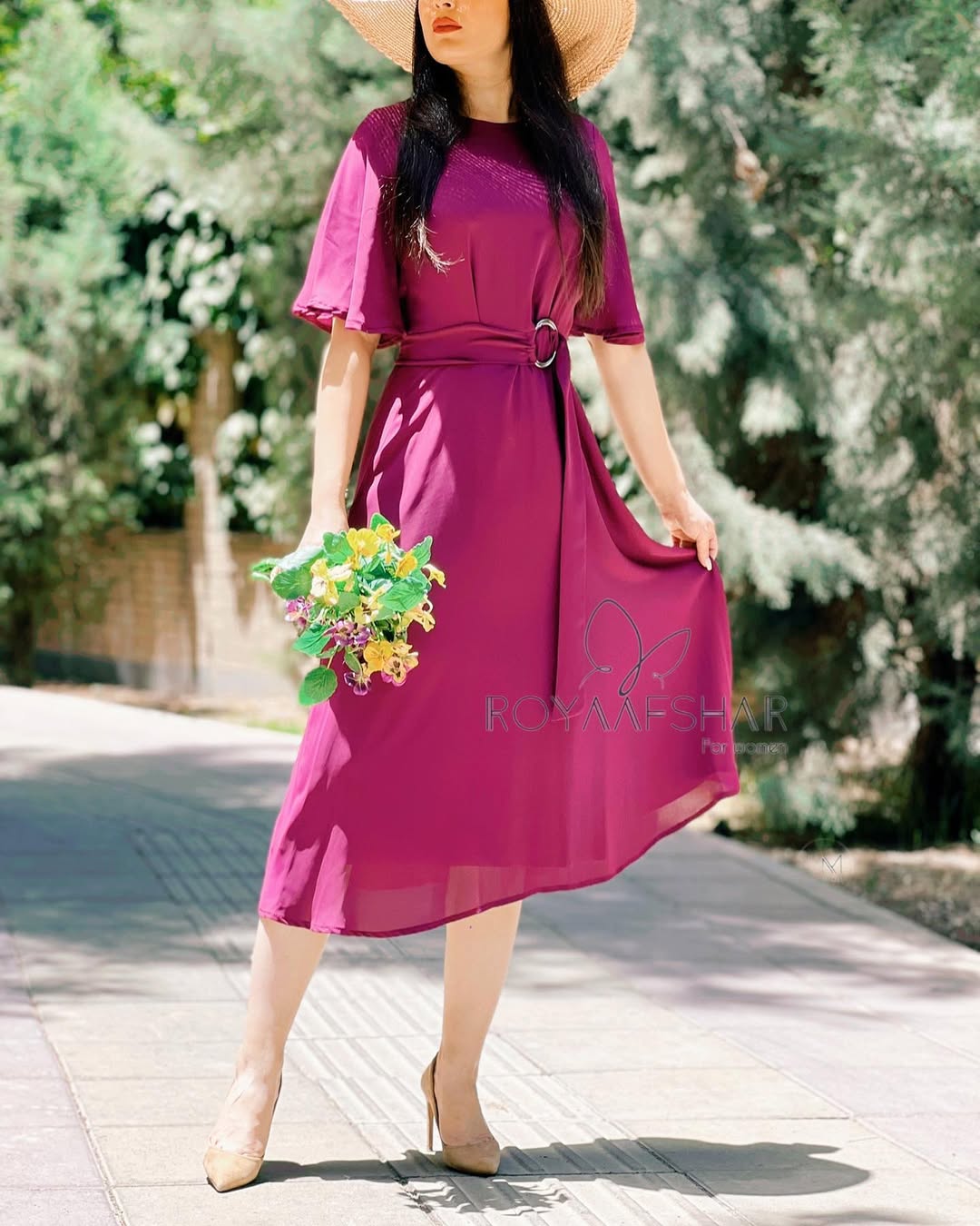 پیراهن زنانه کمردار بنفشه