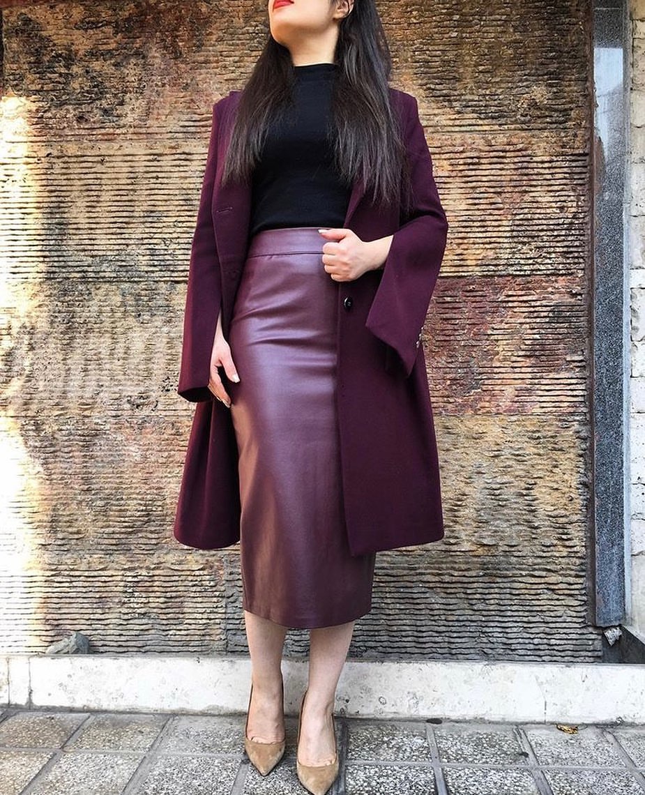 دامن چرم پشت کتان زنانه